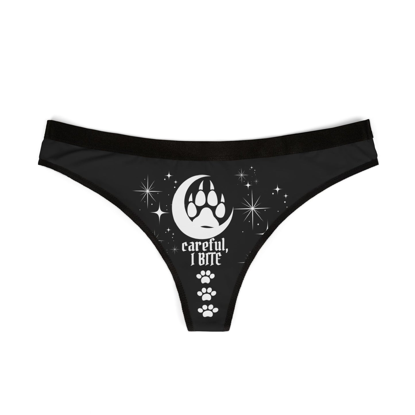 Careful, I Bite – Bold & Magical Wolf Paw Print Thong Perfect for Valentines, Anniversaries, Bachelorette Parties, Weddings, and More!