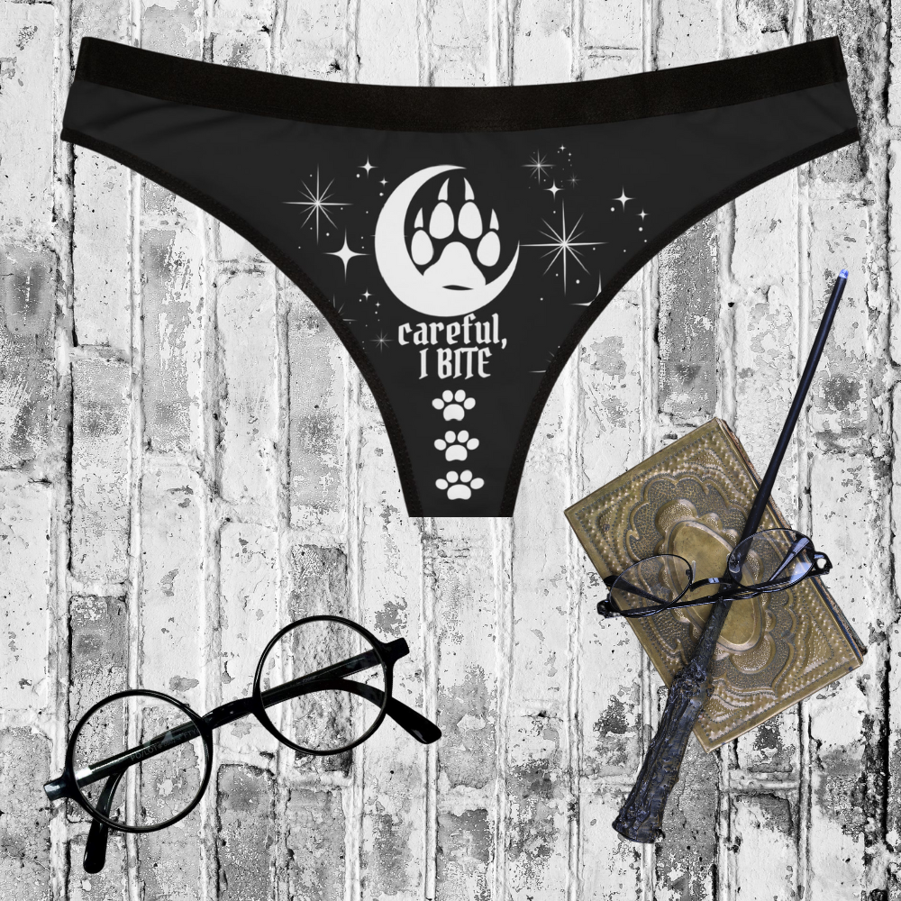 Careful, I Bite – Bold & Magical Wolf Paw Print Thong Perfect for Valentines, Anniversaries, Bachelorette Parties, Weddings, and More!