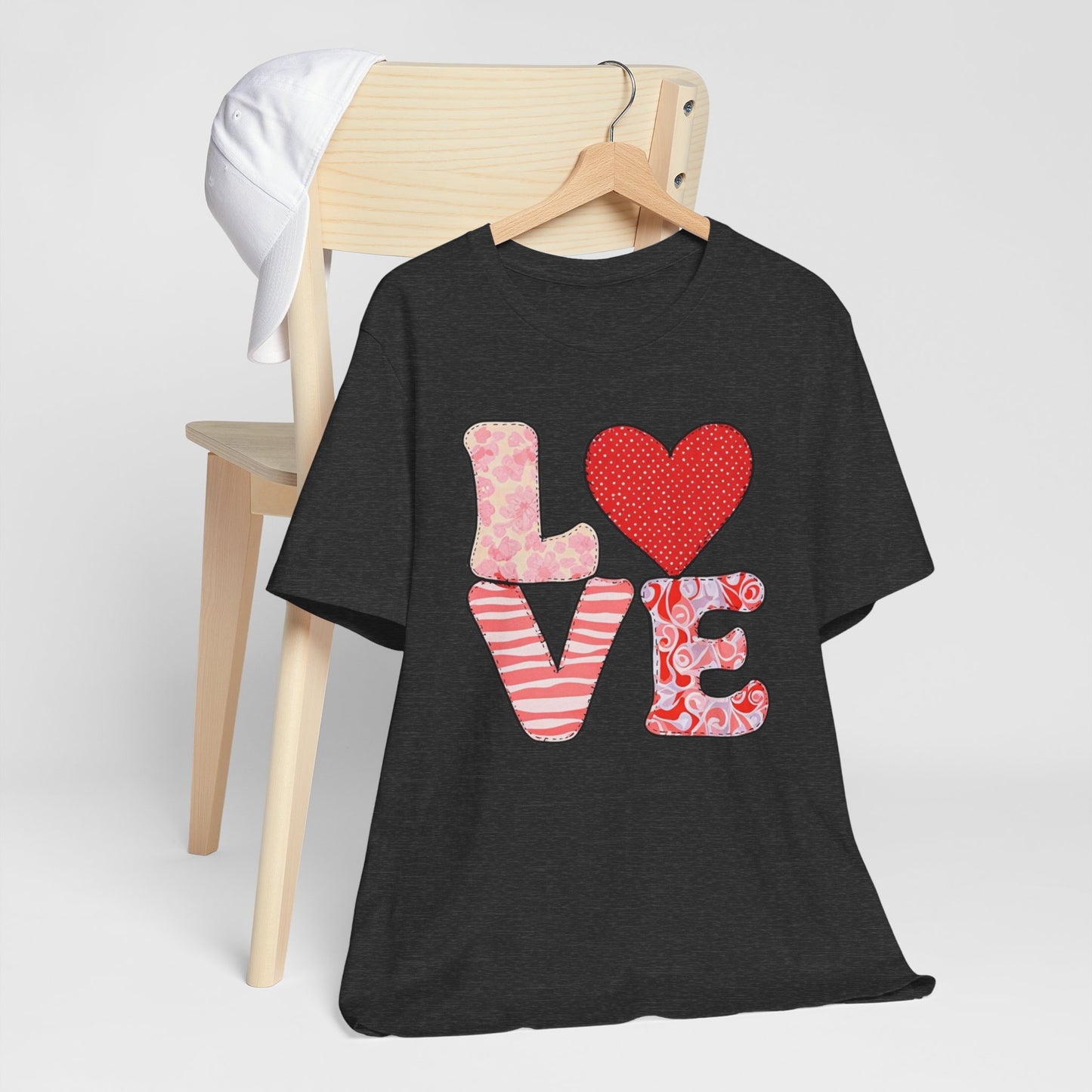 LOVE Patchwork T-Shirt – Cute Valentine’s Day Heart Tee for Women