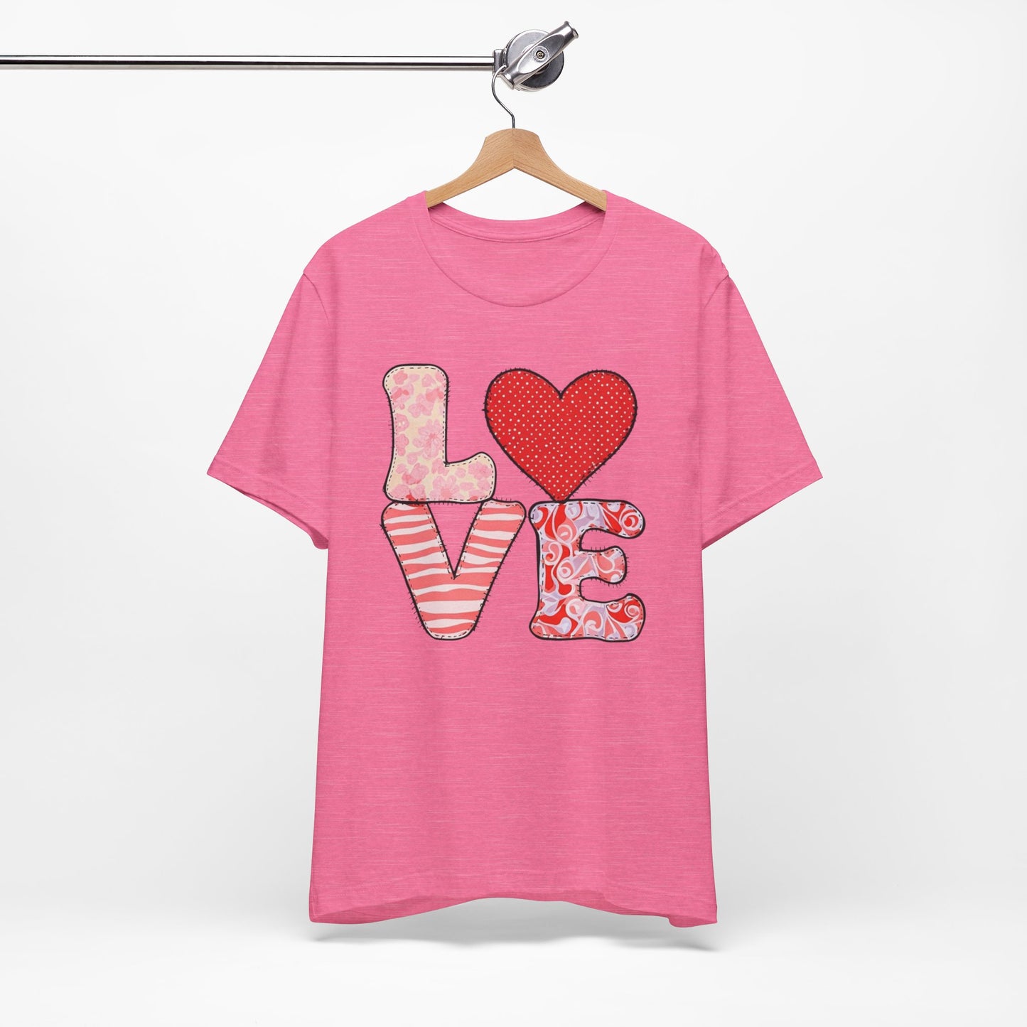 LOVE Patchwork T-Shirt – Cute Valentine’s Day Heart Tee for Women