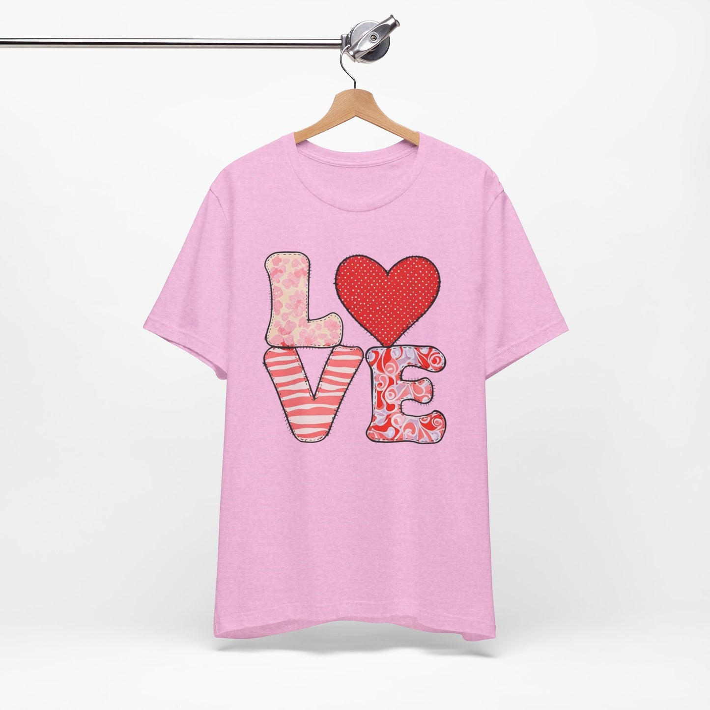 LOVE Patchwork T-Shirt – Cute Valentine’s Day Heart Tee for Women