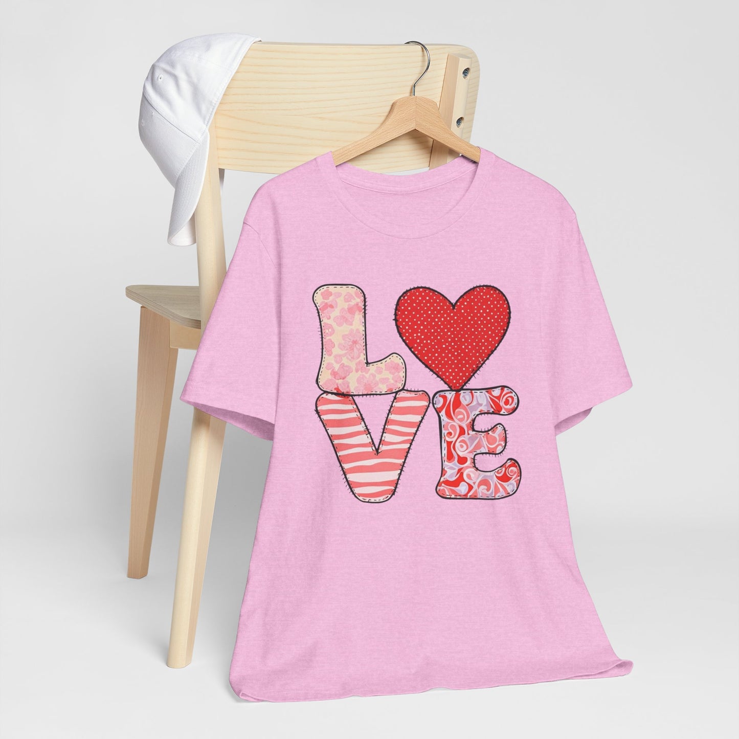 LOVE Patchwork T-Shirt – Cute Valentine’s Day Heart Tee for Women