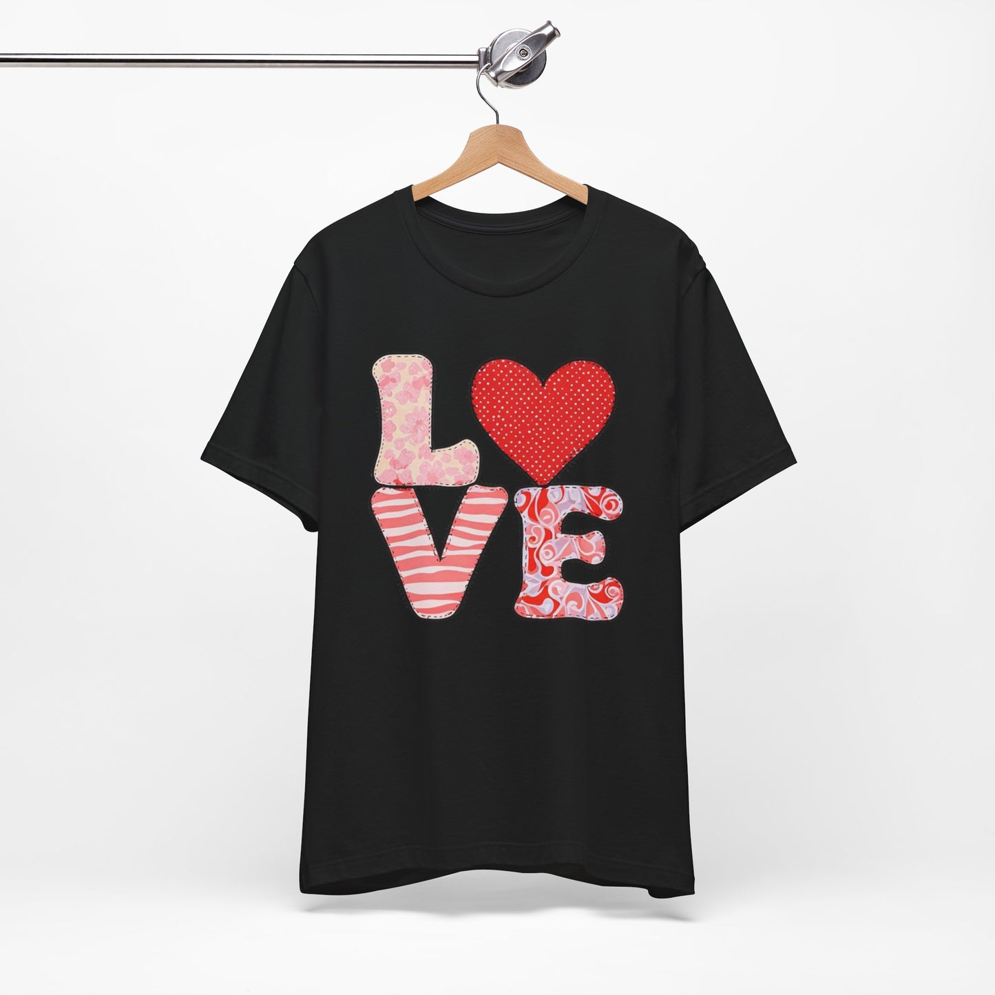 LOVE Patchwork T-Shirt – Cute Valentine’s Day Heart Tee for Women