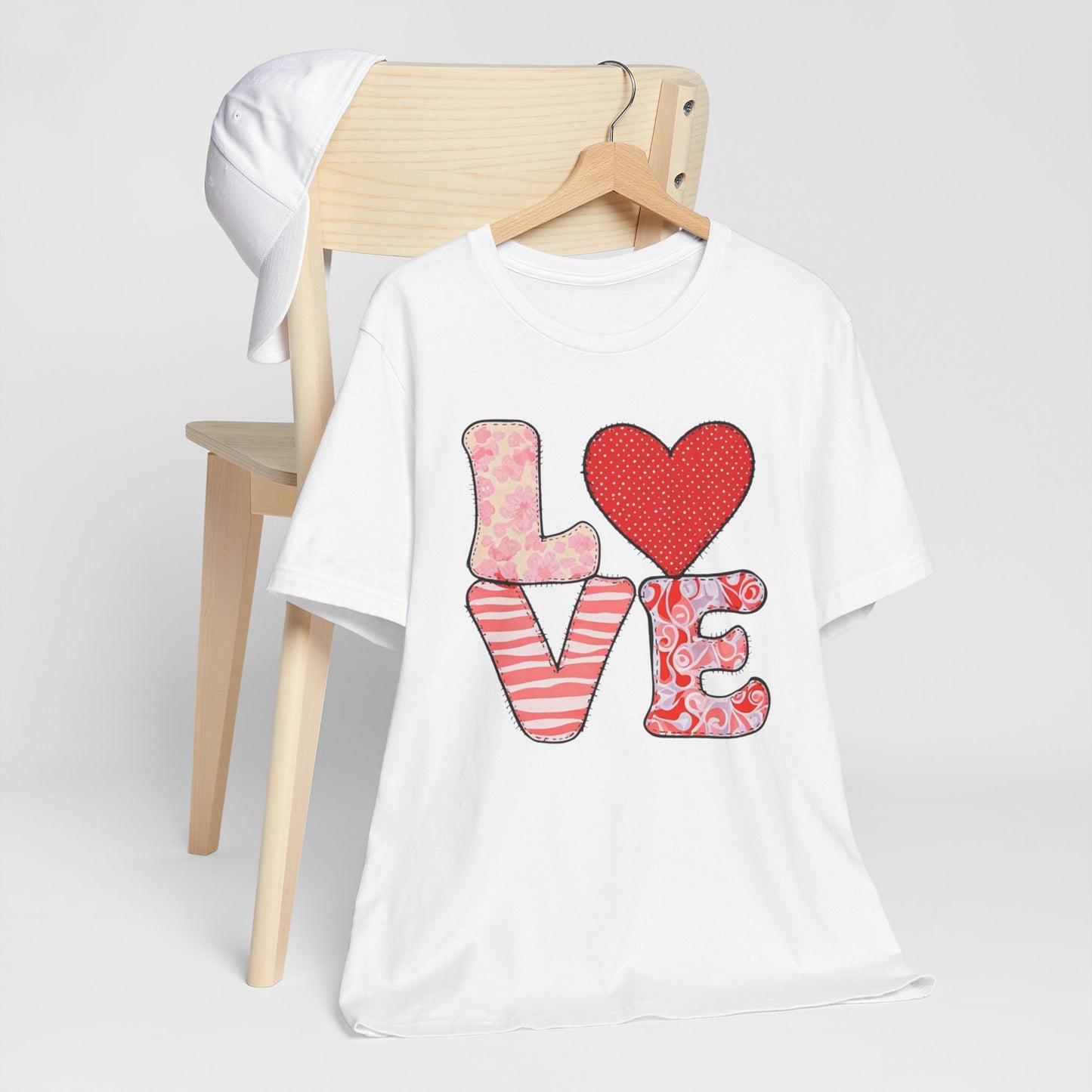 LOVE Patchwork T-Shirt – Cute Valentine’s Day Heart Tee for Women