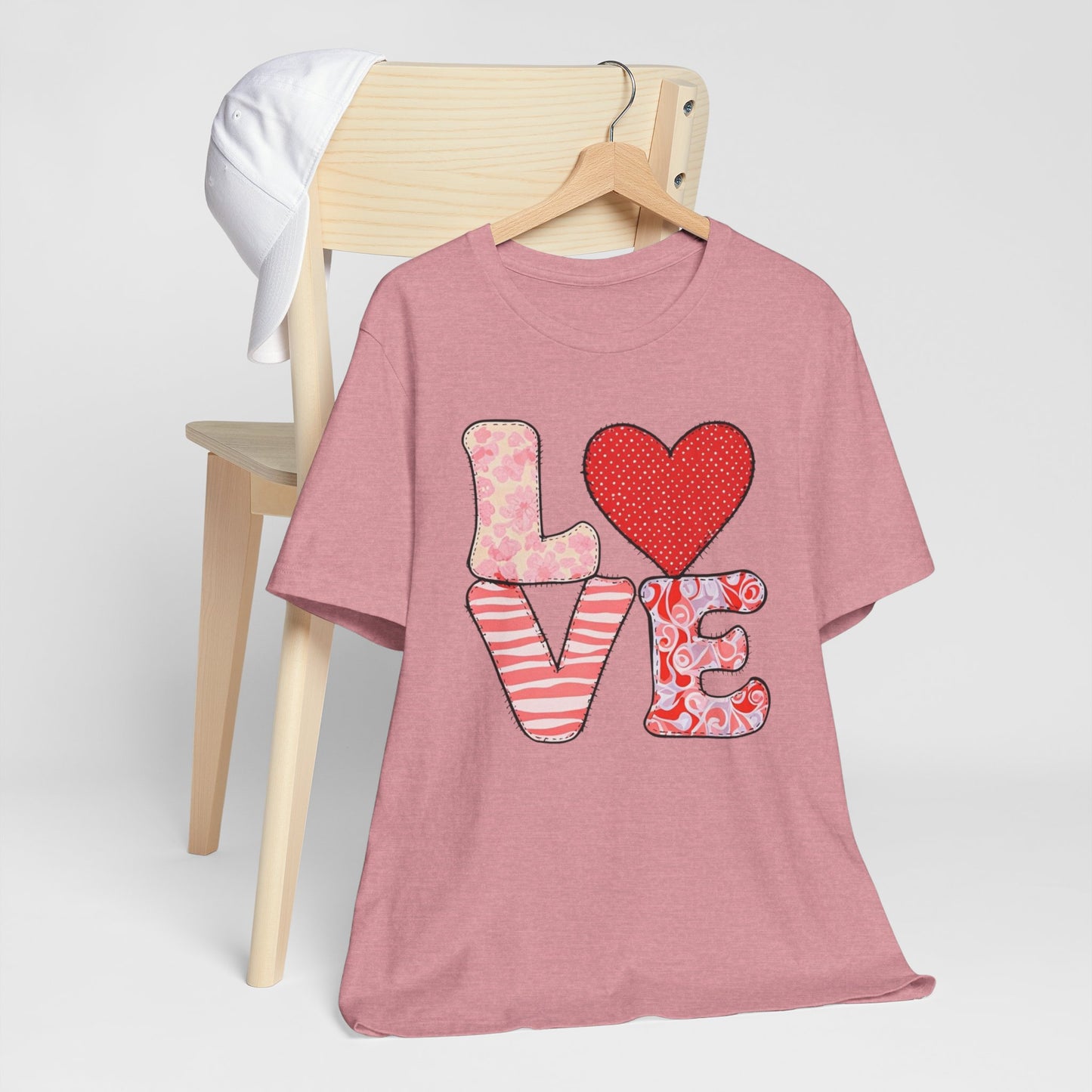 LOVE Patchwork T-Shirt – Cute Valentine’s Day Heart Tee for Women