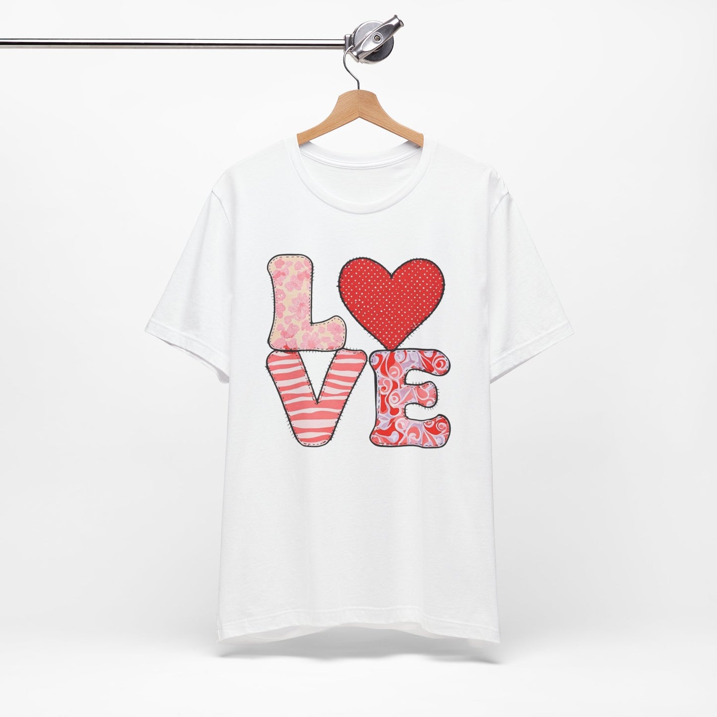 LOVE Patchwork T-Shirt – Cute Valentine’s Day Heart Tee for Women