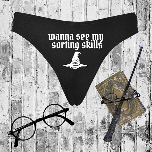 Wanna See My Sorting Skills – Harry Potter-Inspired Thongs Perfect for Valentines, Anniversaries, Bachelorette Parties, Weddings, and More!