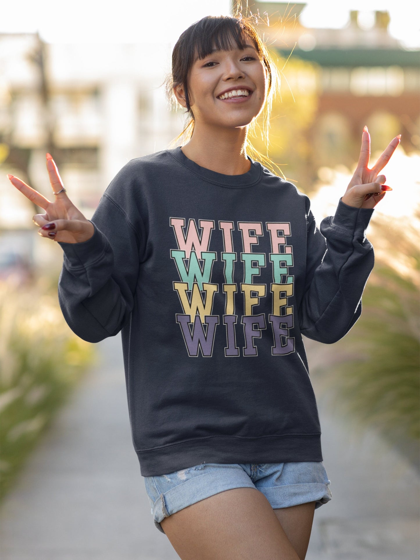 Wife Repeated 4 Times Retro Vintage Sweatshirt | Bride Sweatshirt Newlywed Honeymoon Gift | Wedding Bridal Shower Gift for Future Mrs