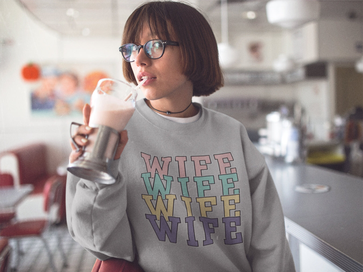 Wife Repeated 4 Times Retro Vintage Sweatshirt | Bride Sweatshirt Newlywed Honeymoon Gift | Wedding Bridal Shower Gift for Future Mrs