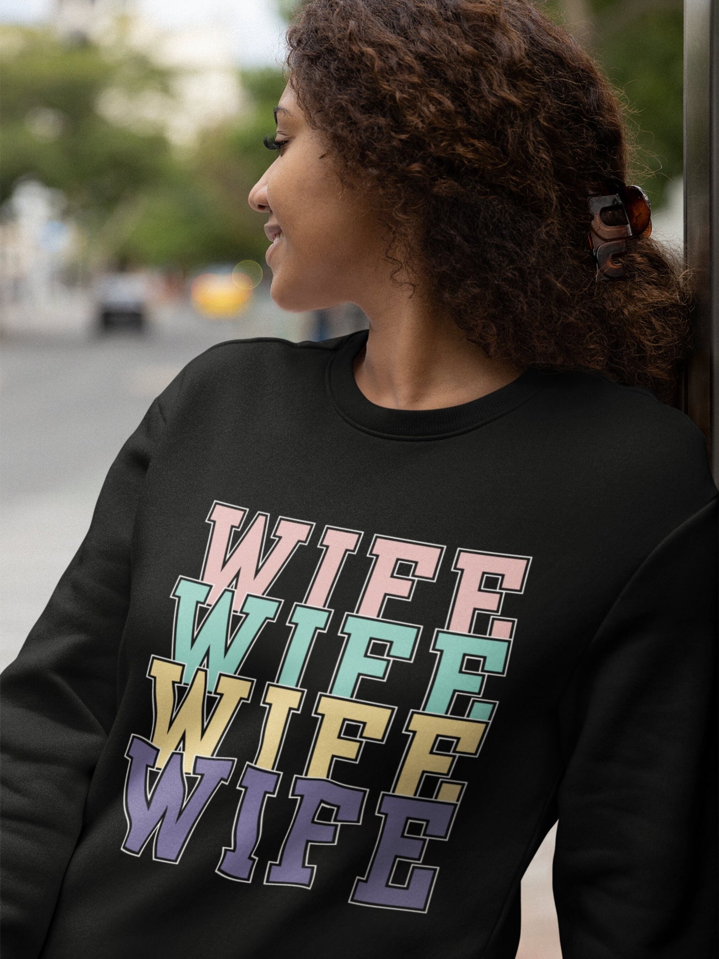 Wife Repeated 4 Times Retro Vintage Sweatshirt | Bride Sweatshirt Newlywed Honeymoon Gift | Wedding Bridal Shower Gift for Future Mrs