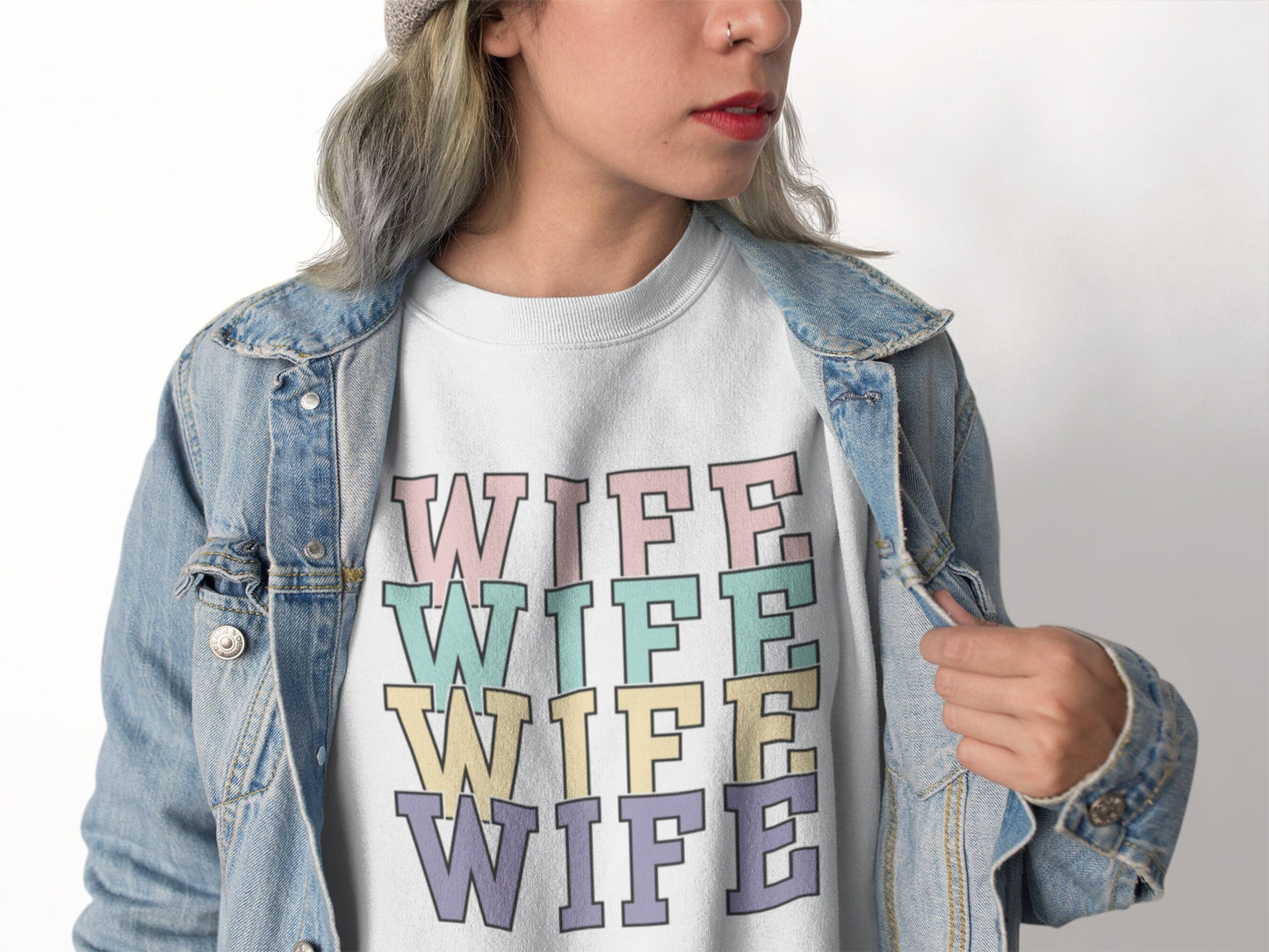 Wife Repeated 4 Times Retro Vintage Sweatshirt | Bride Sweatshirt Newlywed Honeymoon Gift | Wedding Bridal Shower Gift for Future Mrs